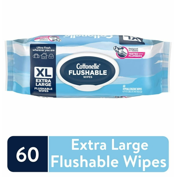Cottonelle XL Flushable Wet Wipes FlipTop Packs 12 Packs, 720 Total