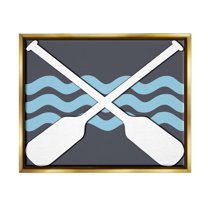 Stupell Crossed Boat Oars Sea Waves Landscape Painting Gold Floater Framed Art Print Wall Art