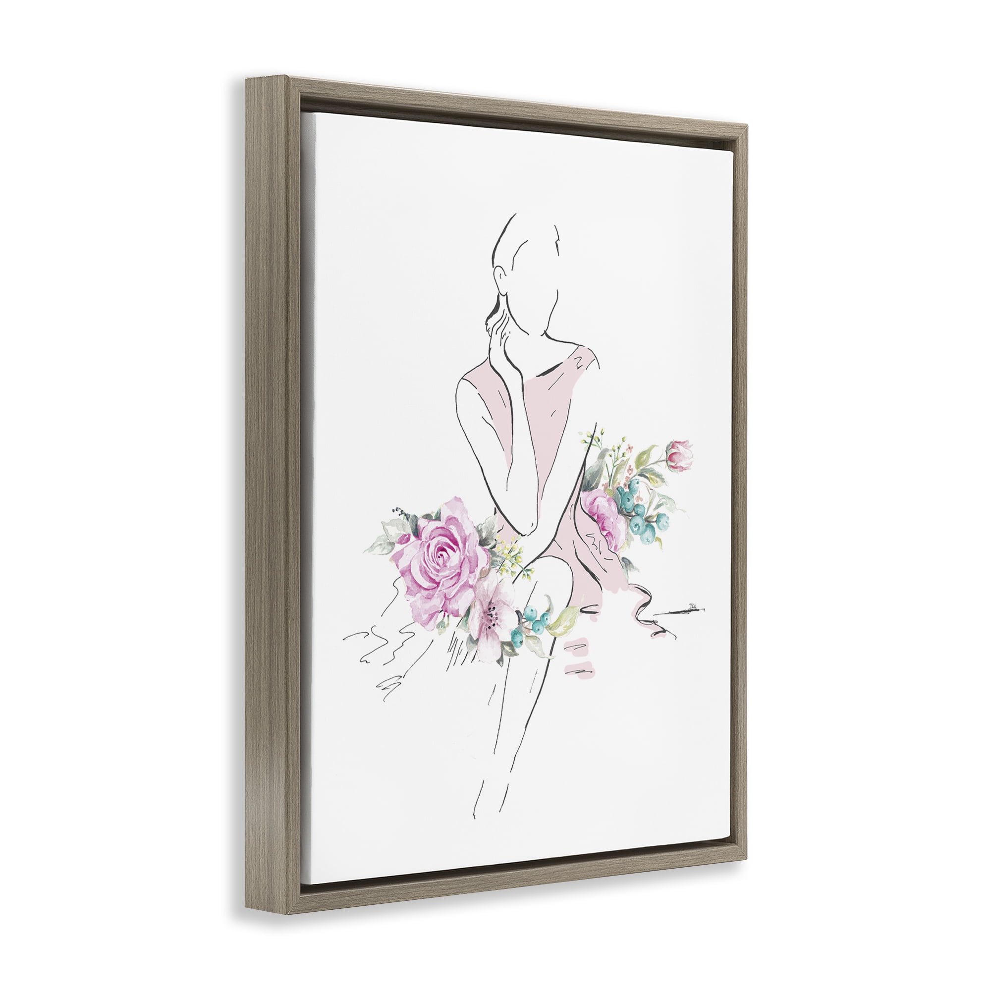 Stupell Industries Soft Floral Fashion Novelty Painting Brown Floater Framed Art Print Wall Art, 17 x 21