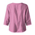 thumbnail image 5 of JULMCOMO Cotton Linen Shirts for Women Crew Neck 3/4 Sleeve Loose Fit Vintage Blouses Casual Comfy Spring Fall Shirts Pink L, 5 of 6
