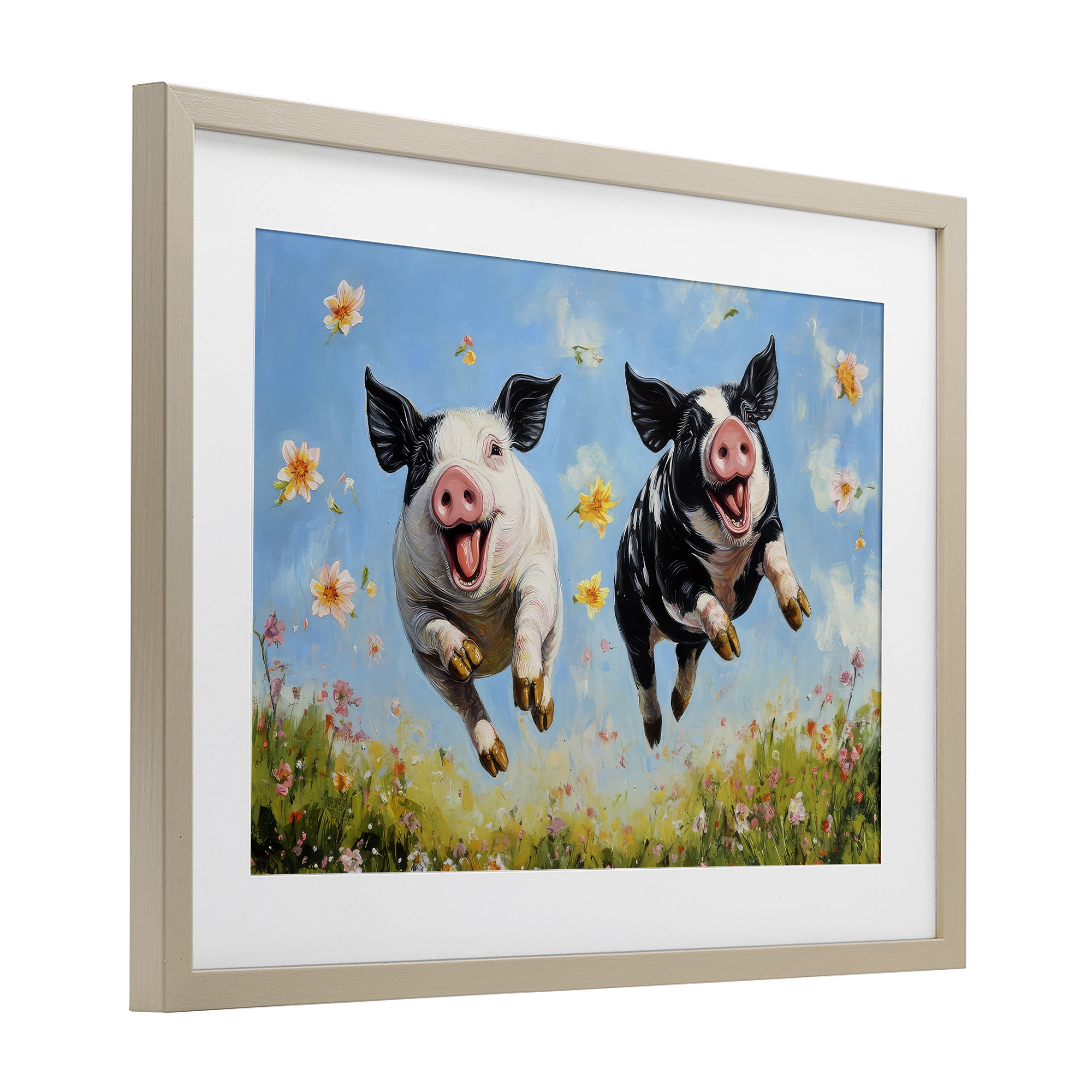 Stupell Industries Flying Pigs & Flowers Birch Framed Print Under Glass, design by The Wands Want