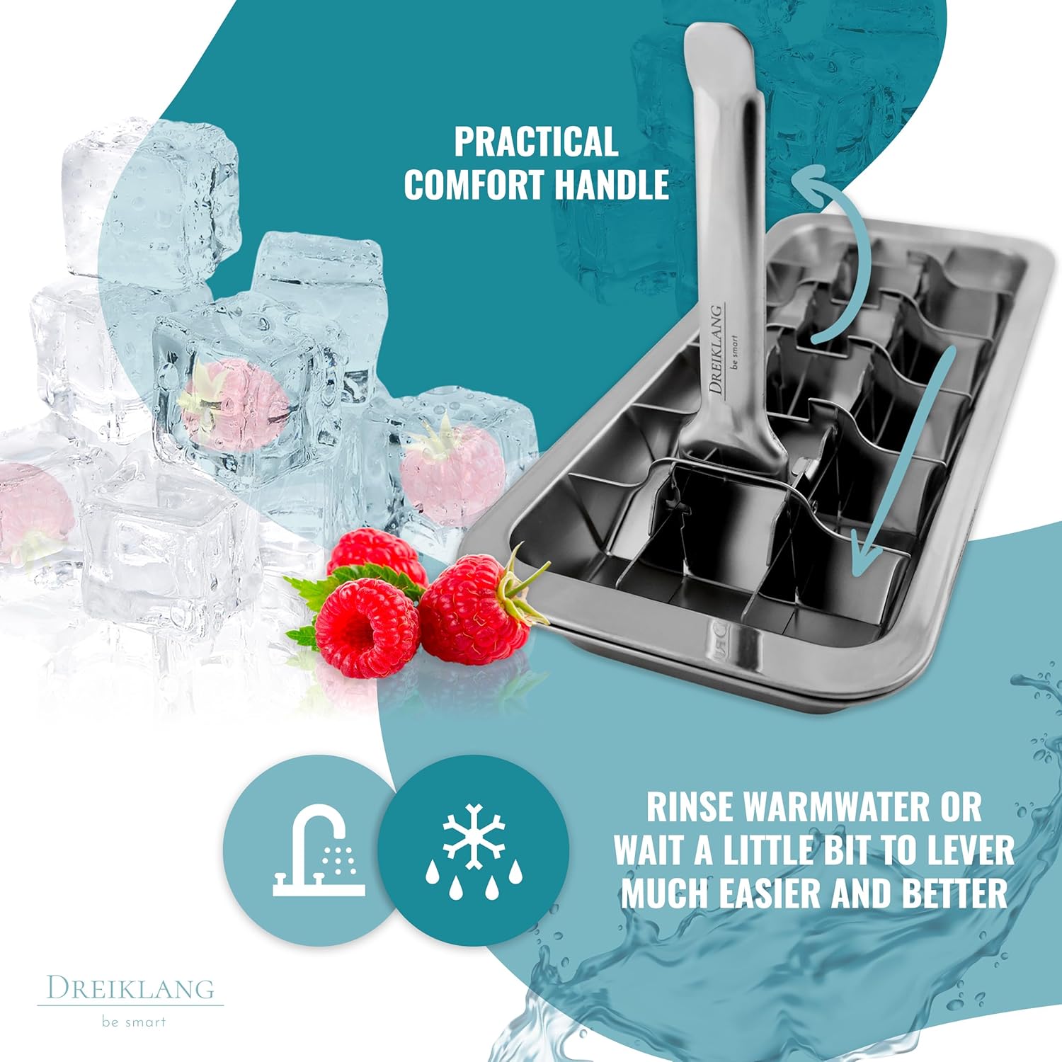 Stainless Steel Polished Ice Cube Tray for freezer with Lever Insert for Easy Release | Food-Safe & Durable Ice Cube Maker | Plastic-Free Large Ice Cube Tray