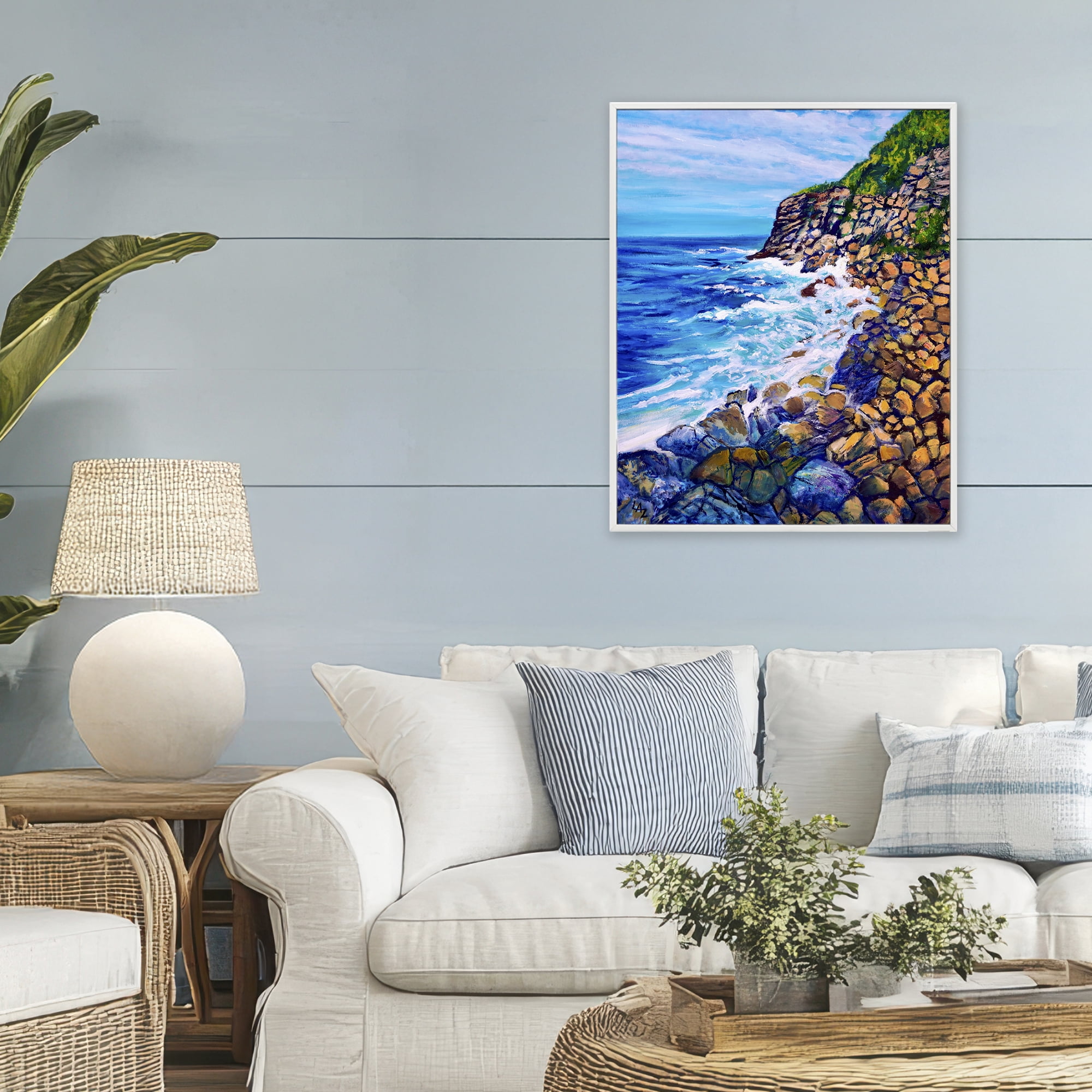 Stupell Industries Cliffside Ocean Spray White Framed Giclee Art, design by Lee Ann Zirbes