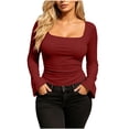 thumbnail image 5 of CHGBMOK Women's Flared Long Sleeve Shirts Square Neck Blouse Fall Outfits Ribbed Slim Fit Work Tops, 5 of 7