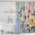 thumbnail image 2 of Shower Curtain Bathroom Set Vintage Pastoral Yellow White Pink Rose Waterproof Fabric Shower Curtains with Grommets&Hooks, Retro Wood Board Privacy Bath Curtain for Bathtub 72x72in, 2 of 9