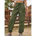 thumbnail image 2 of KelaJuan Women Cargo Pants Solid Color Drawstring Elastic High Waist Loose Trousers Sweatpants Bottoms with Big Pockets, 2 of 6