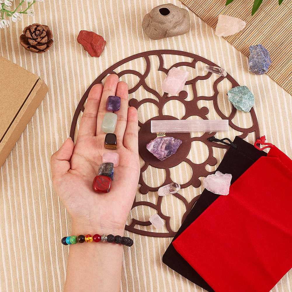 1box DIY Gemstone Bracelet Necklace Making Kit Including Natural Mixed Stone Beads & Bracelet & Necklace 21pcs/box