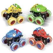 Embrancesun 2 Pack Friction Powered Car Toys,Dinosaur Monster Pull Back Trucks for Kids,Stunt 360°Spin Off-Road Vehicle,Toddler Toys Inertia Car Toys for 3 4 5 6  Year Old Boys Girls