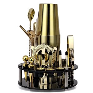 20Pcs Cocktail Shaker Set Bartender Kit with Rotatable Stand Home New Year Gift for Husband Father