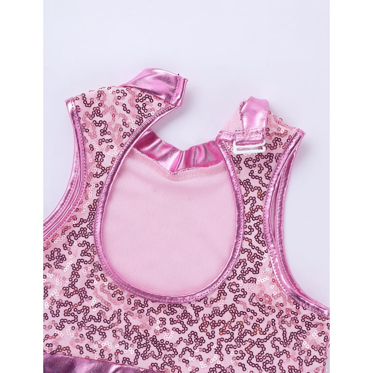 DPOIS Girls Kids Jazz Hip Hop Dancewear Shiny Sequins Crop Top Shorts Set  Pink 12