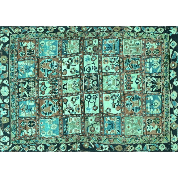 Ahgly Company Machine Washable Indoor Rectangle Persian Turquoise Blue Traditional Area Rugs, 5' x 7'