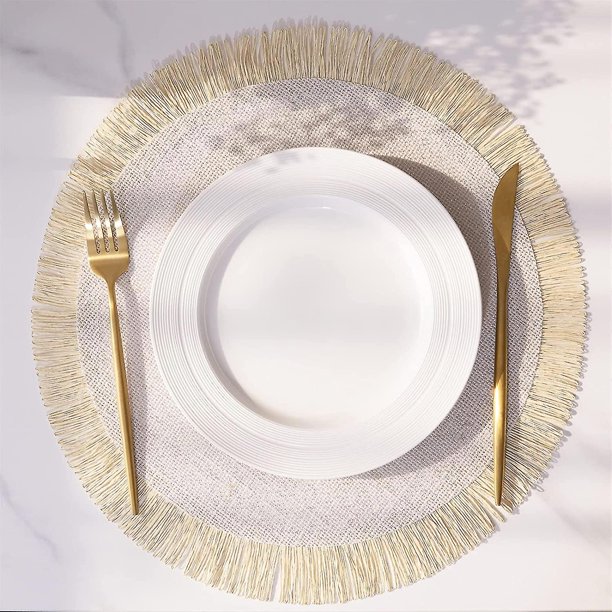 Manteles individuales redondos LIUXGMXG de 38 cm bohemios con borlas resistentes al calor