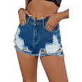 thumbnail image 1 of EILLY BAZAR Denim Shorts for women Cut Out Ripped Raw Hem Female Shorts Mid Wash M, 1 of 4