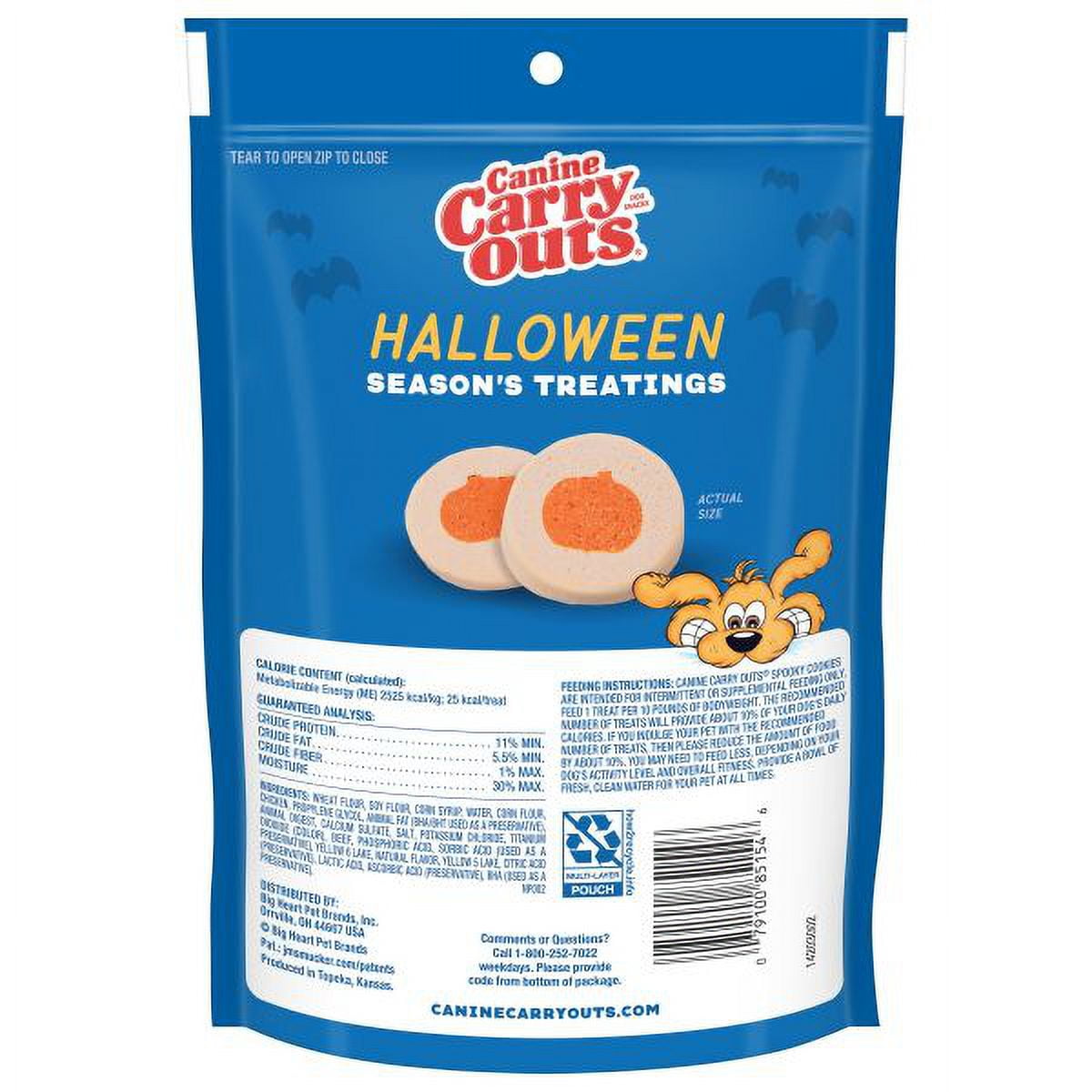 (4 pack) Canine Carry Outs Spooky Cookies for Dogs, Halloween Dog Treats, 4.5 Oz. Bag