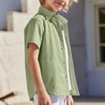 thumbnail image 6 of HAOTAGS Boys Button-Up Shirts, Solid Cotton-Linen Lace Trim Short-Sleeve Turn-Down Collar Casual Tops Green Size 14, 6 of 9