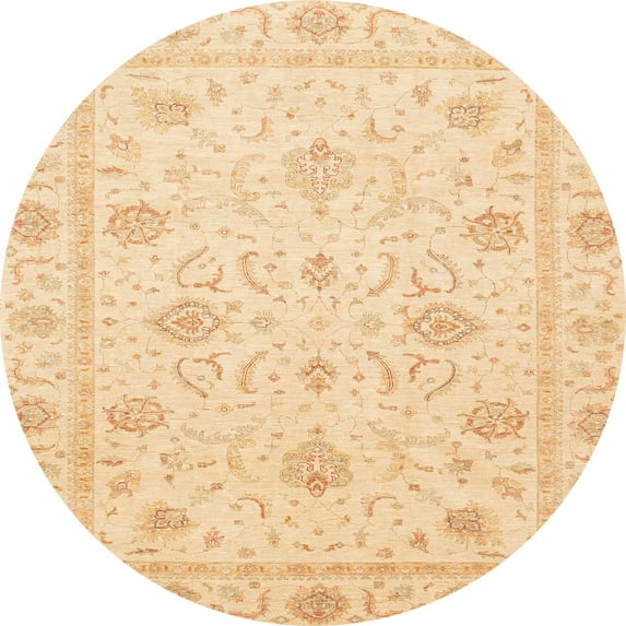 Ahgly Company Indoor Round Abstract Brown Gold Oriental Area Rugs, 4' Round