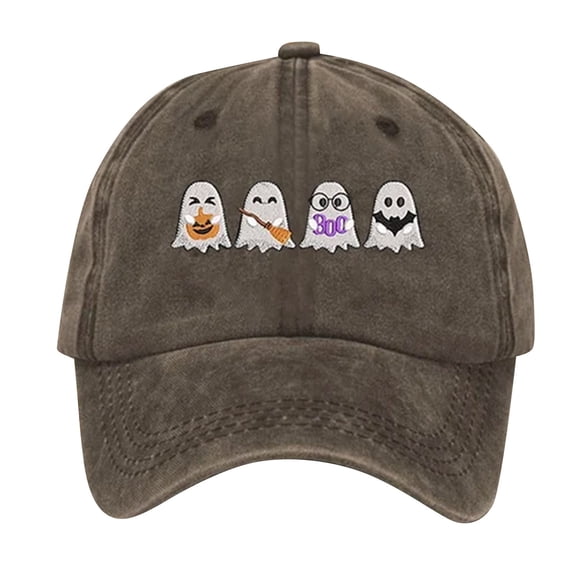 Luo Fashion Halloween Four Cute Ghost Boo Embroidered Baseball Cap for Men Women, Vintage Washed Cotton Ball Cap, Halloween Cap for Adults Casual Outdoor Party Cos-tume Gorras Para Hombres