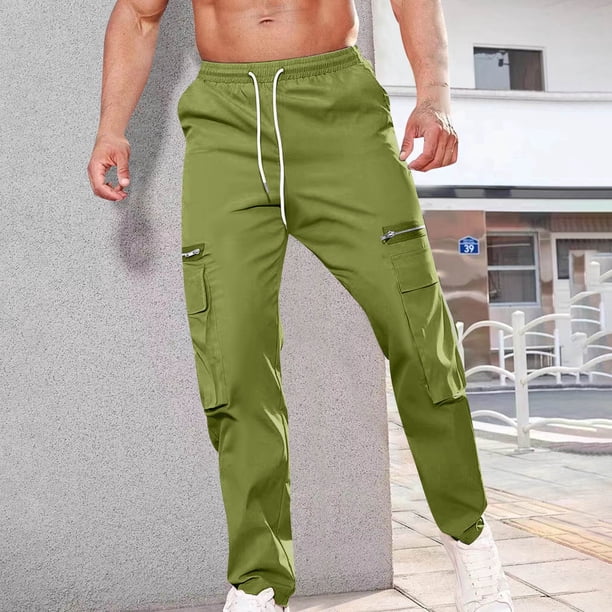 Pantalones largos para hombre, moda informal, deportivos, con cremallera, cordón, pierna recta, cargo, pantalones largos de poliéster para hombre.
