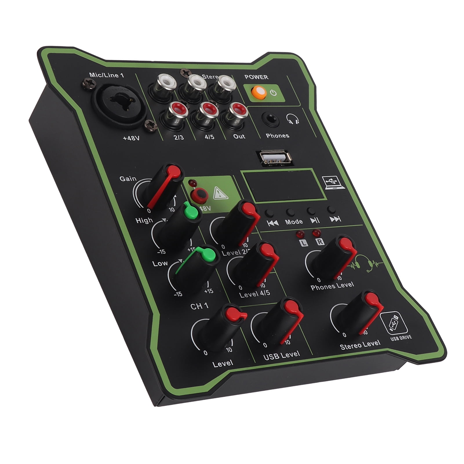M Buder 5 Channel Line Mixer Mini Audio Mixer with Bluetooth USB Reverberation Effect for Mobile Phones Tablets Computers, Compact Portable Audio Production Studio Mixer, Black