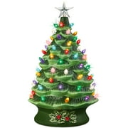 Best Choice Products 24in X-Large Pre-Lit Ceramic Christmas Tree Decor w/ 74 Multicolor Bulbs, LED Light - Green