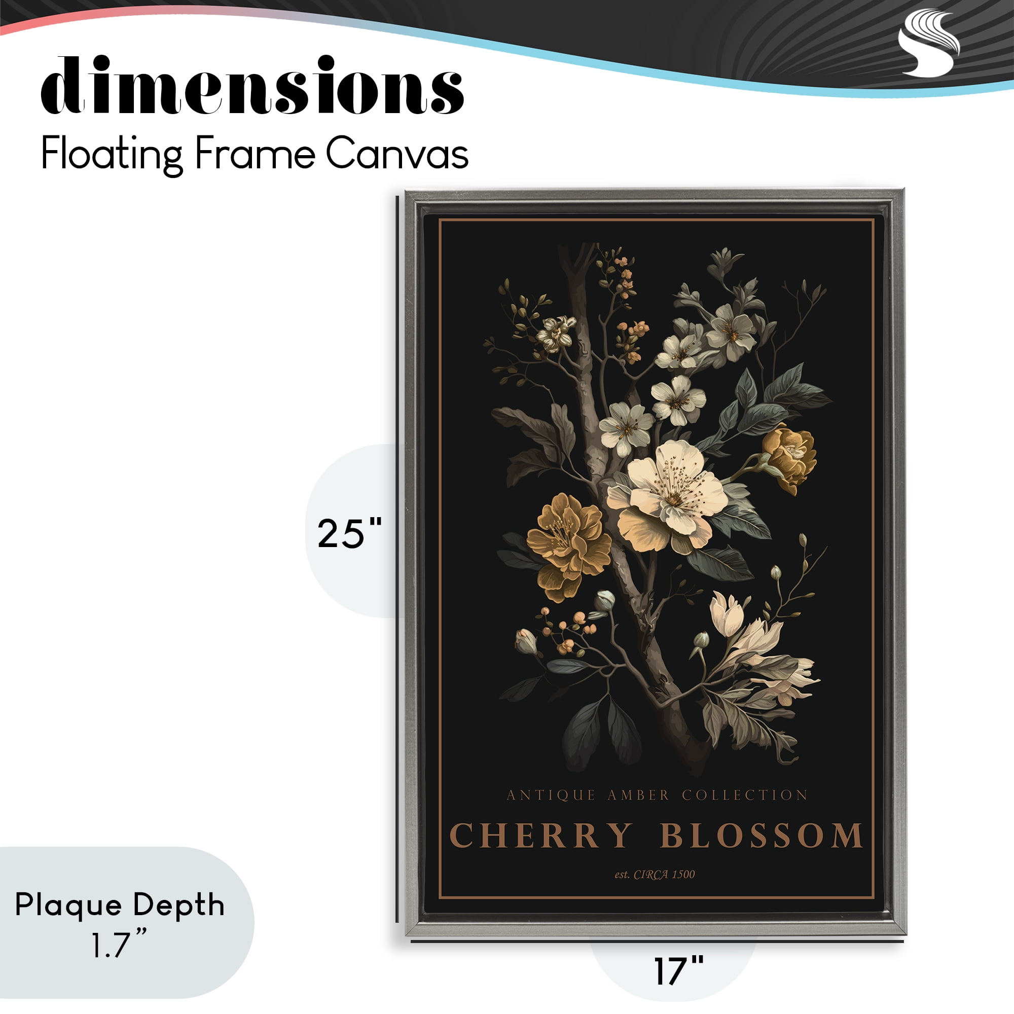 Stupell Industries Antique Cherry Blossom Light Gray Framed Floater Canvas Wall Art, design by Chris Giampietro