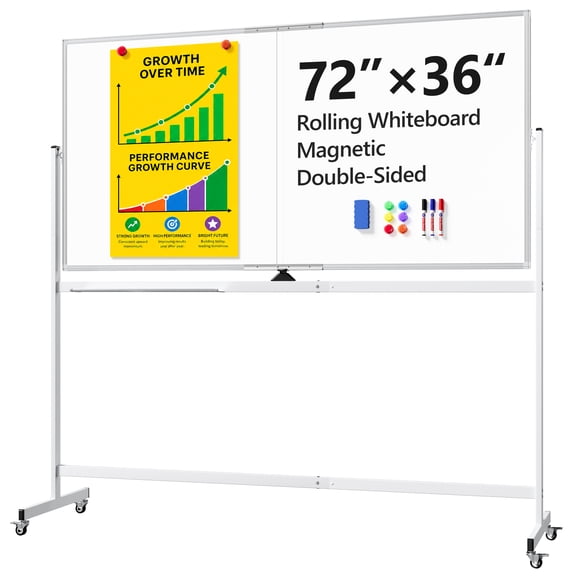Tacwily Double-Sided Rolling Whiteboard with Stand 72x36 inch, 1 Pack