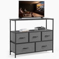thumbnail image 3 of Resenkos TV Stand for Bedroom with Drawers,Entertainment Center with Open Display Metal Shelf 5 Fabric Storage Dresser Chest of Drawers，Gray, 3 of 8