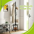 thumbnail image 2 of Freestanding Bamboo Coat Rack with 8 Hooks and Storage Tray - Black, 2 of 6