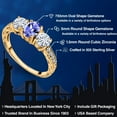 thumbnail image 2 of Gem Stone King 18K Yellow Gold Plated Silver 3-Stone Ring Oval Tanzanite Moissanite (1.87 Cttw), 2 of 6