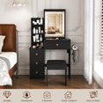 thumbnail image 5 of Teqhome Modern Lighted Mirror Power Outlet Makeup Vanity Desk Set with 4 Drawers Open Storage Shelves Stool for Bedroom Dressing Room (Black 4D), 5 of 15
