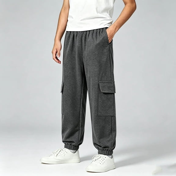 ZOYOEN Boys Cargo Sweatpants with Pockets- Baggy Elastic Waist Casual Straight Leg Kids Jogger Pants Dark Gray Size 10-12Years