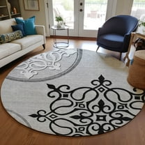 Addison Rugs Chantille Indoor/Outdoor Transitional Scrolls Gray Washable Round Rug, 8' x 8'