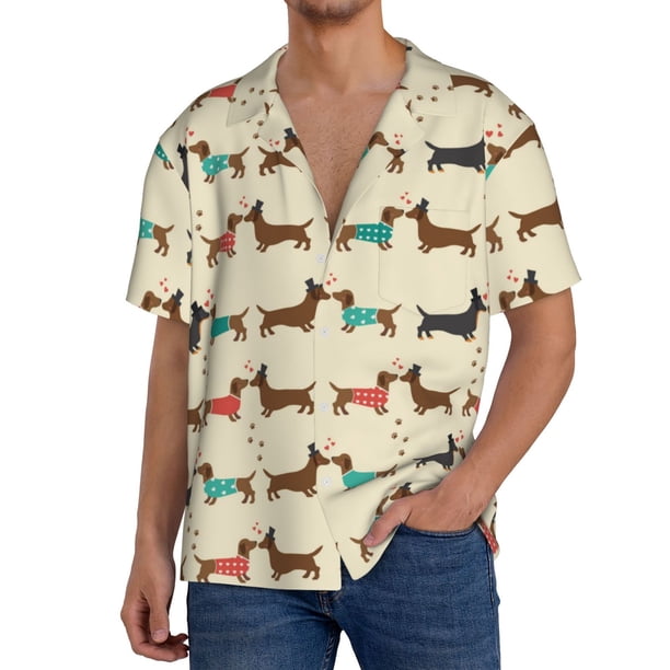 Fotbe Dachshund Dog Camisa Estampada de Manga Corta para Hombre, Casual de Verano, Estilo Playero, Sin Arrugas-3X-Large