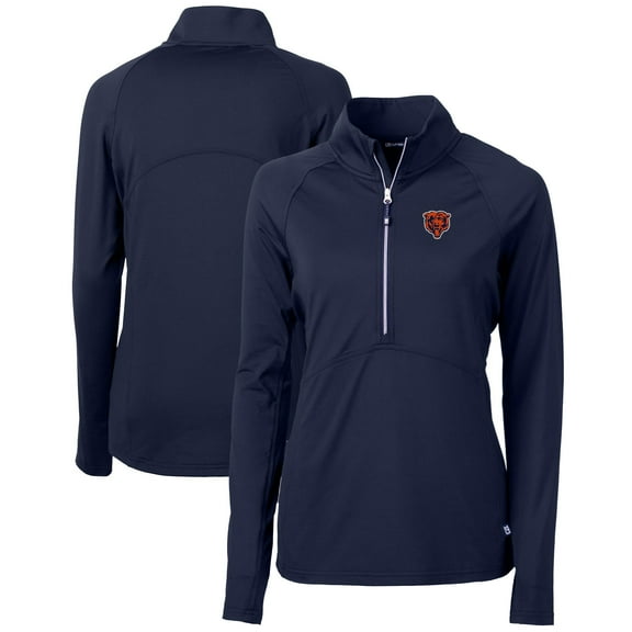 Women's Cutter & Buck Navy Chicago Bears Throwback Logo Adapt Eco Knit Stretch Recycled Half-Zip Pullover Top