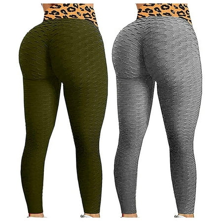 

2 Piece Honeycomb Textured Leggings for Women Lift Booty Scrunch Tights High Waist Leopard Print Workout Yoga Joggers
