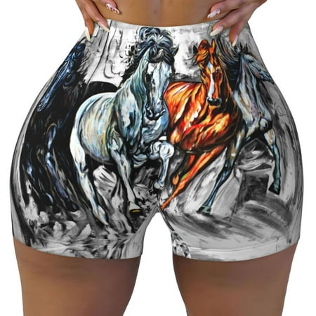 Workout Shorts Women  Four Running Horses Biker Shorts for Women Running Gym Spandex Shorts Tummy Control