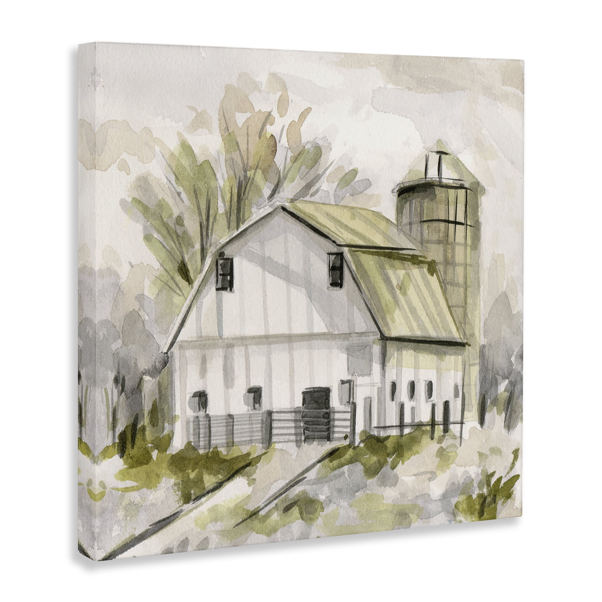 Stupell Industries Neutral Farmhouse Barn Scenery Painting Gallery Wrapped Canvas Art Print Wall Art, 17 x 17
