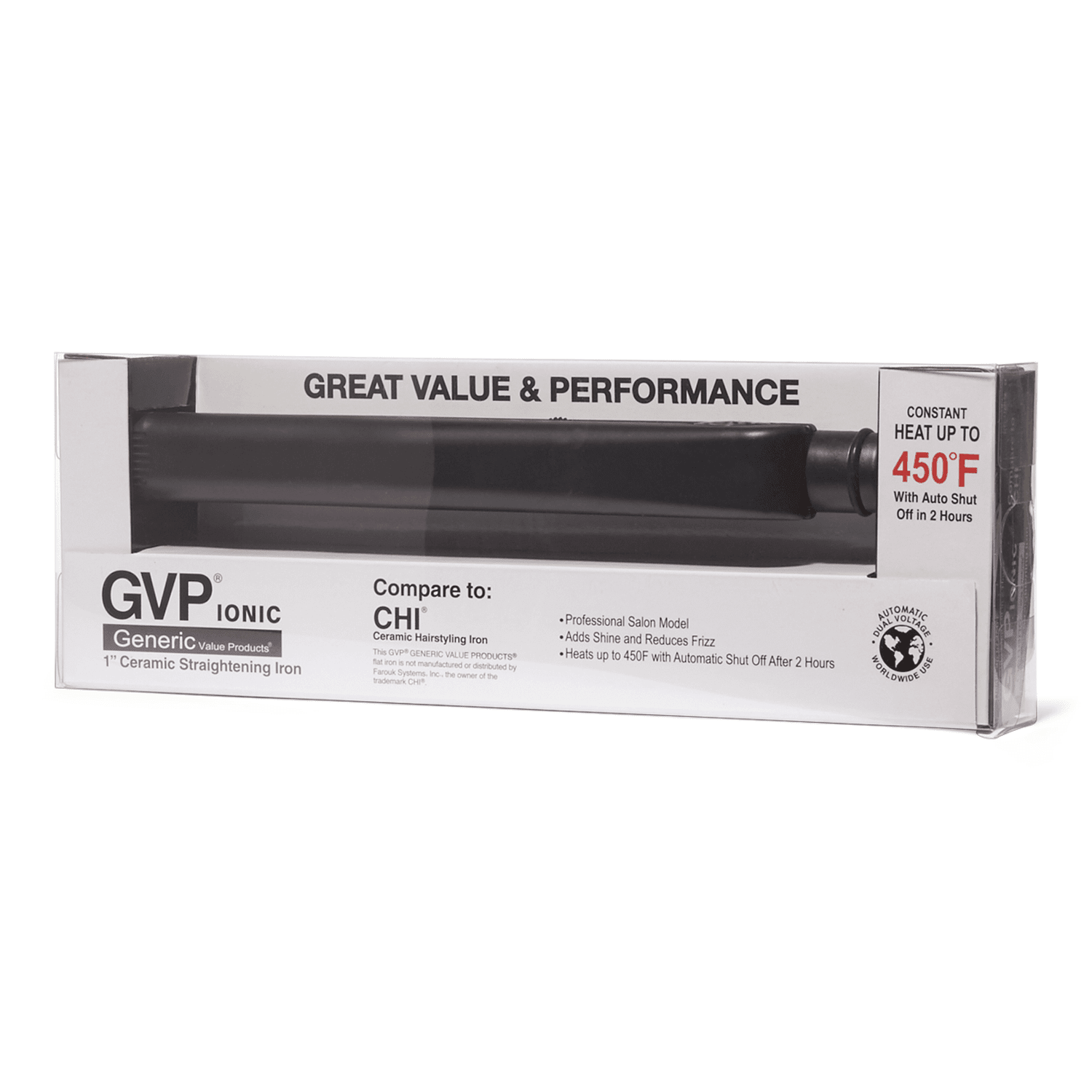Generic Value Products Black Ceramic 1 Flat Iron Dual Voltage Auto Shut Off 9 Tangle Free Cord Professional Grade Walmart