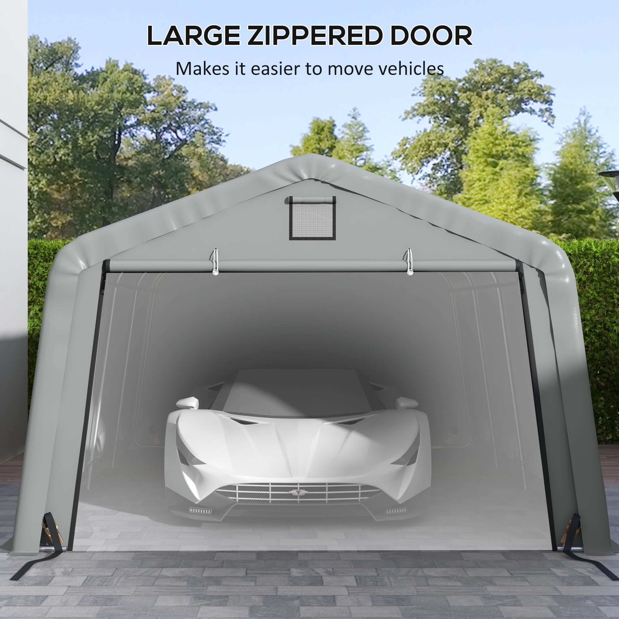 Outsunny Ventilation Windows 143.75 x 243.25 x 95.75 inches Light Gray Carport
