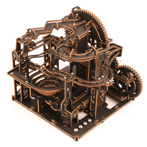 Wooden Marble Run Puzzle Set for Adults, Black Brain Teaser 3D Puzzles Building Toy, Mechanical Design with Gears and Chains, DIY Building Model Gift for Mens