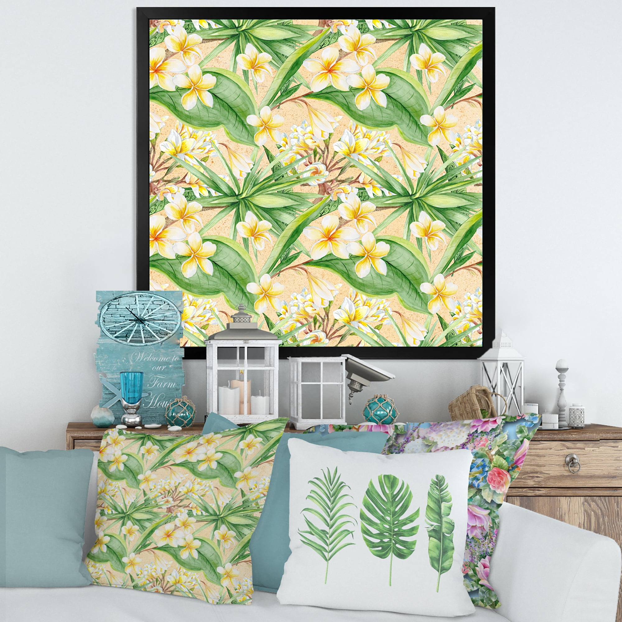 Designart 'Yellow Flowers and Tropical Foliage XIII' Modern Framed Art Print