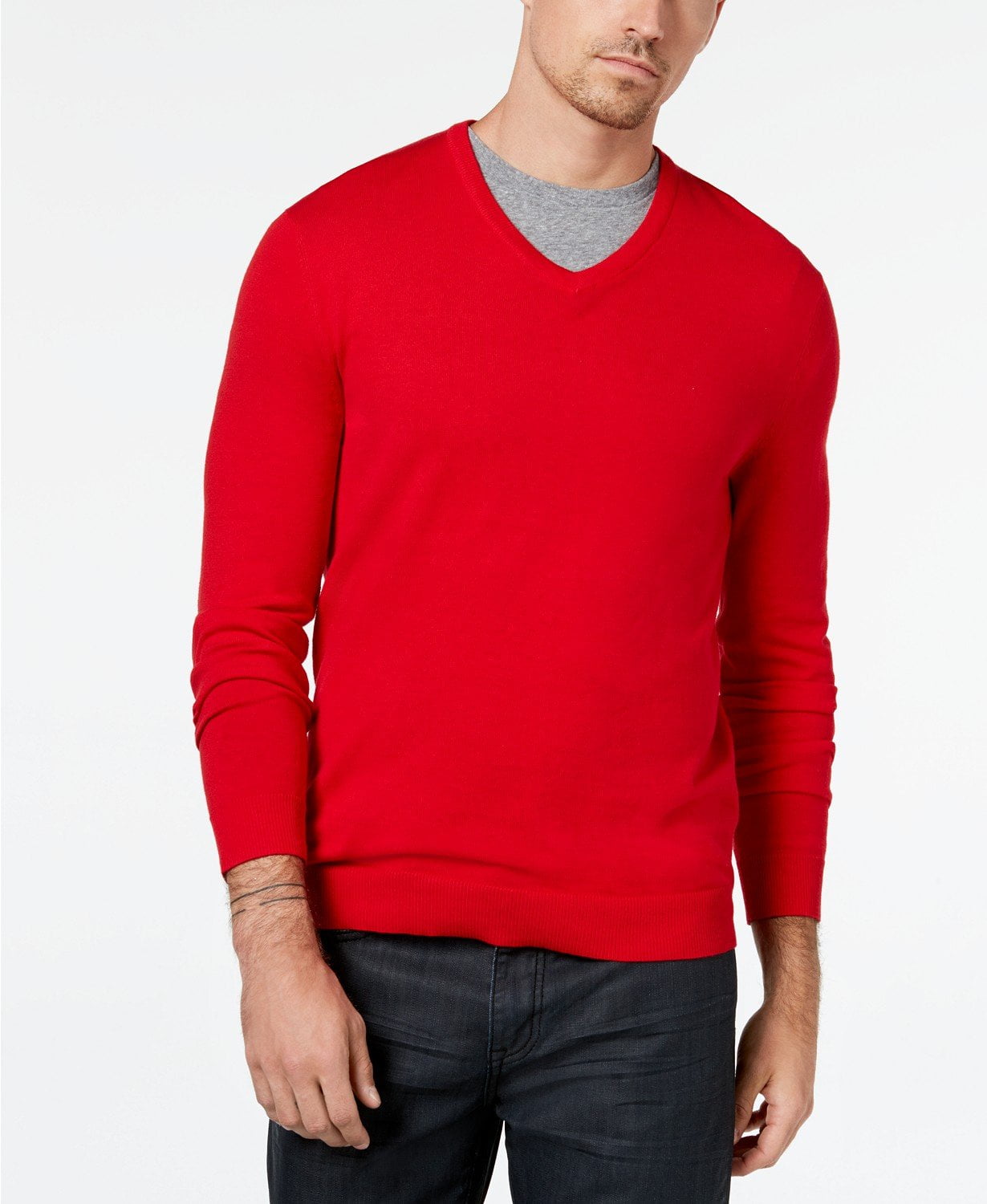 Alfani - ALFANI Mens Red Super Soft V Neck Cotton Modal Blend Sweater ...