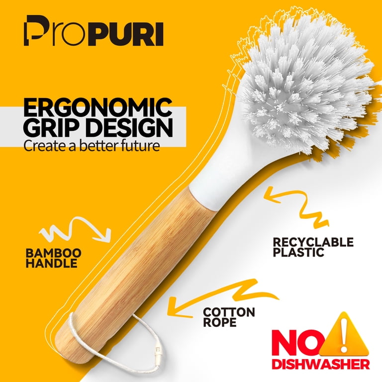Propuri Bamboo Dish Brush Set, 3-Pack with Varied Bristles photo 8