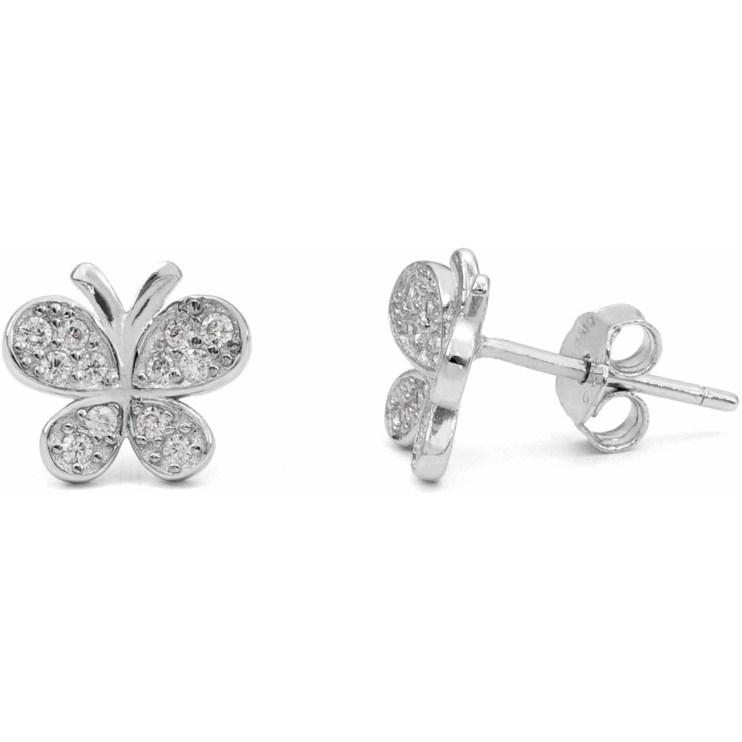 CZ Sterling Silver Butterfly Stud Earrings - Walmart.com