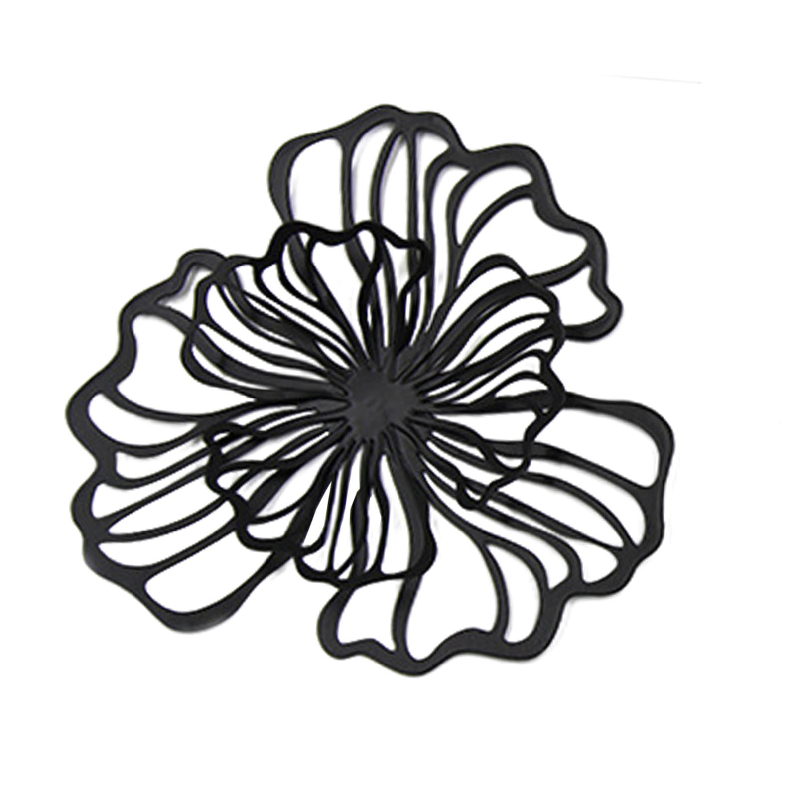 perfk Floral Wall Hanging Decor Metal Wall Art Decoration for Bathroom Living Room Black Small