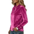 thumbnail image 5 of UTSJKR Womens Long Sleeve Trendy Shirts Business Work Casual V Neck Collared Tops Button Down Loose Fit Tees Shirts Hot Pink XXL, 5 of 8