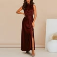 thumbnail image 6 of EliteGoogv Womens Satin Dresses Neck Sleeveless Side Slit Dresses For Women Soft Flowy Fit Dresses Evening Party Formal Dresses, 6 of 9