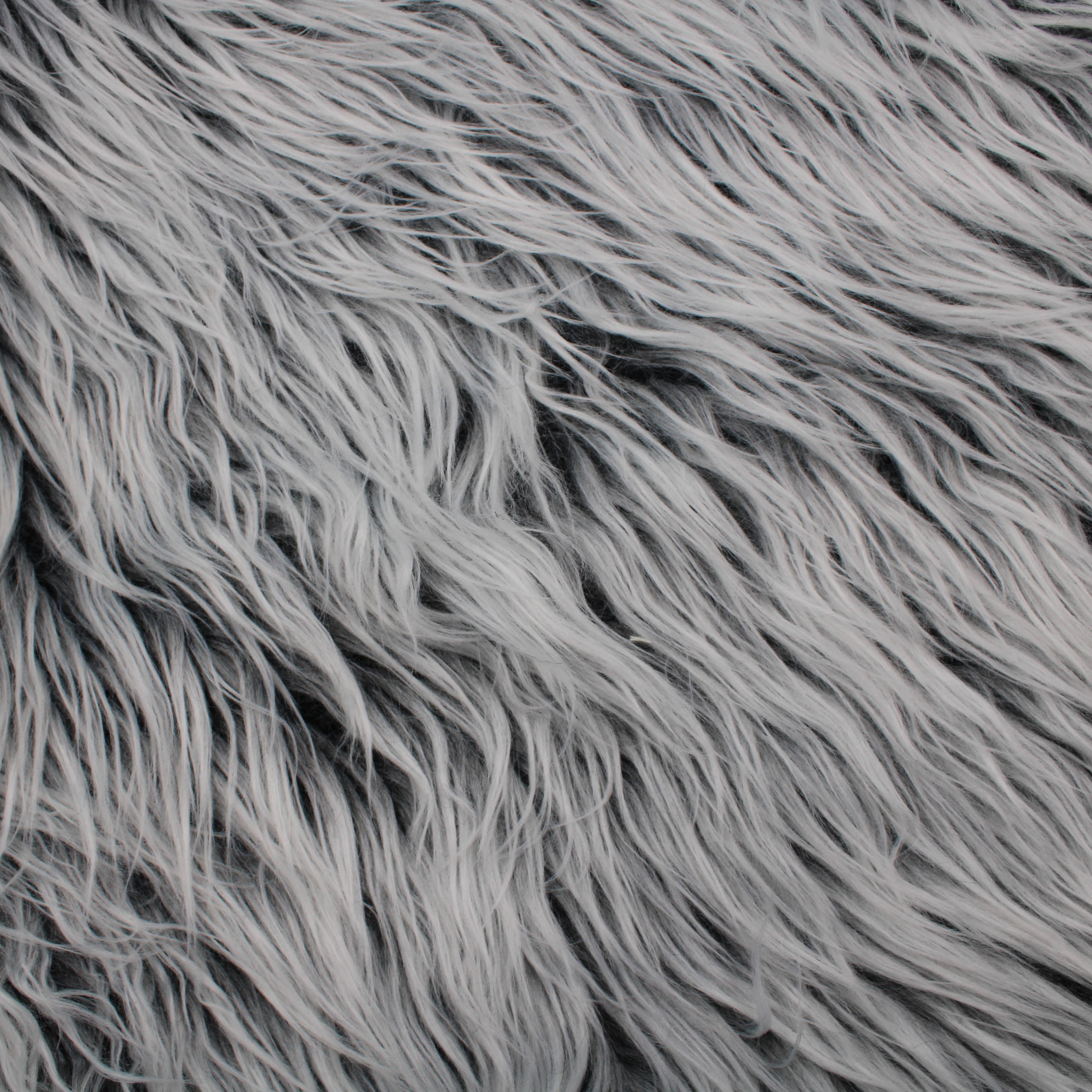 FREE SHIPPING!!! Silver Gray Faux Fur Fabric Long Pile Mongolian by