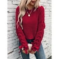 thumbnail image 4 of Female Casual Pullover Loose Bows Solid Color Round Neck Trendy Knit Long Sleeve Sweater Wine Red XL, 4 of 9