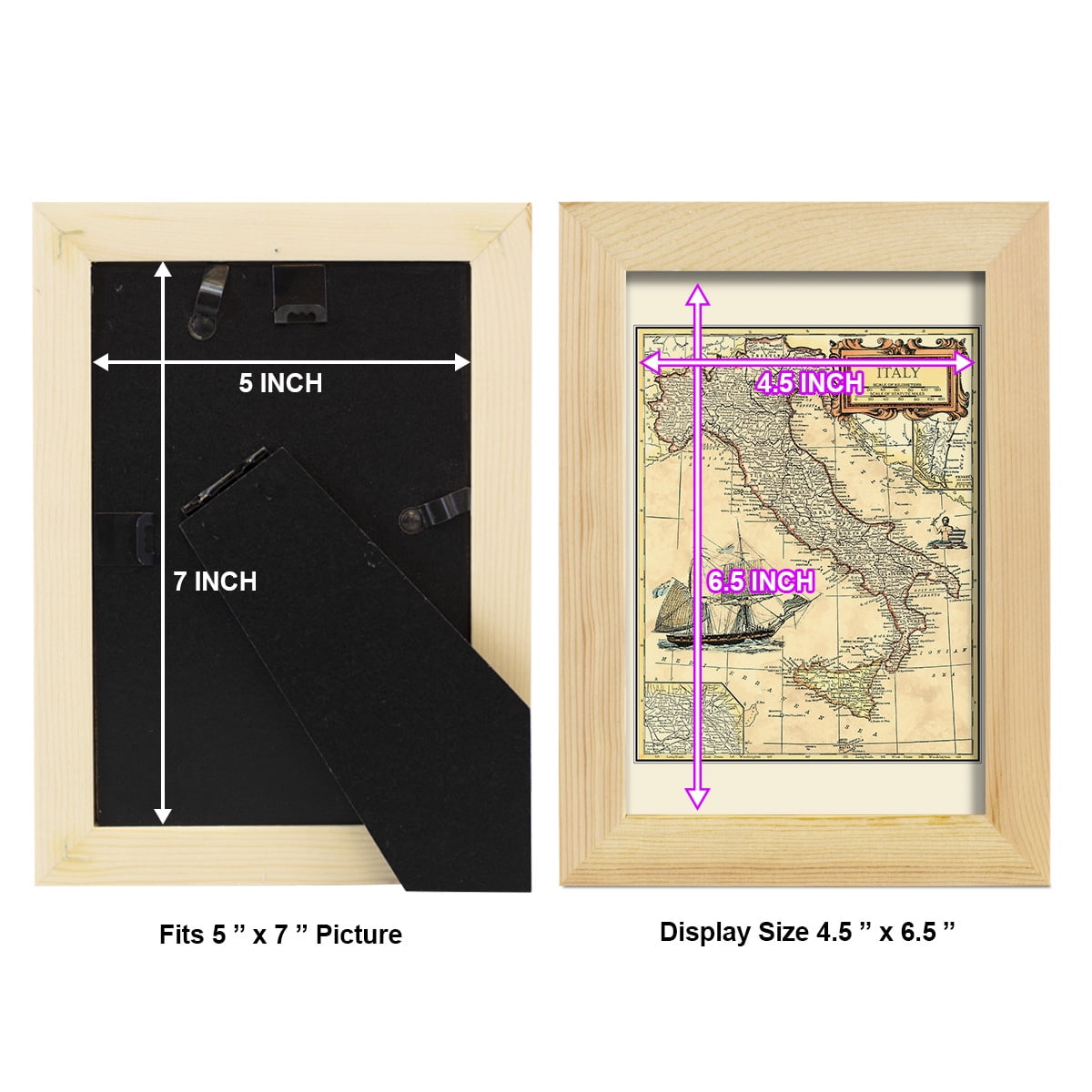 Italy Map -Framed Print w/glass-Natural Wood